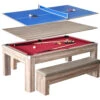 Newport 7-ft Pool Table Combo Set With Benches - Light Oak With Red Felt -POOLSPLASH Sales czxjtr4ko5nmxy6ut6bb
