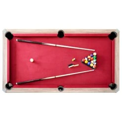 Newport 7-ft Pool Table Combo Set With Benches - Light Oak With Red Felt -POOLSPLASH Sales ehnkhabfne9vwmgobbrh