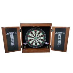 Farmington Bristle Dartboard And Cabinet Set - Walnut Finish