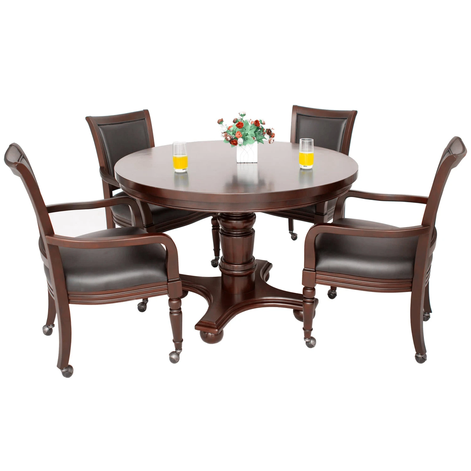 Bridgeport 48-in Poker Table And Dining Top With 4 Arm Chairs - Walnut Finish 4 Bridgeport 48-in Poker Table And Dining Top With 4 Arm Chairs - Walnut Finish - Image 2