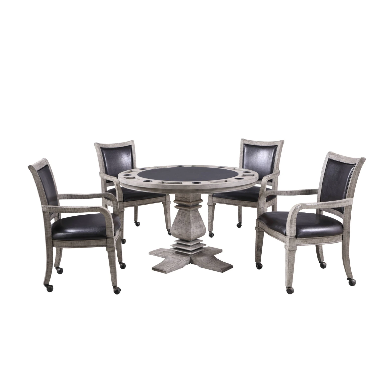 Montecito 48-in Poker Table And Dining Top With 4 Arm Chairs - Rustic Gray 5 Montecito 48-in Poker Table And Dining Top With 4 Arm Chairs - Rustic Gray - Image 3