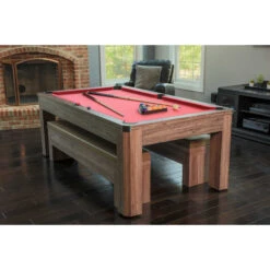 Newport 7-ft Pool Table Combo Set With Benches - Light Oak With Red Felt -POOLSPLASH Sales mi6jd1wn7y9tsrzeiju4