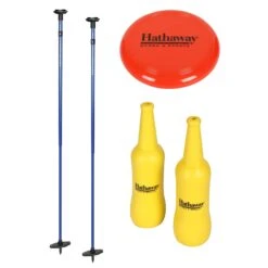 Bottle Blast Polish Horseshoes Set With Throwing Disc – Blue/Yellow