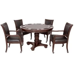 Bridgeport 48-in Poker Table And Dining Top With 4 Arm Chairs - Walnut Finish