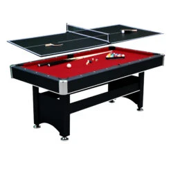 Spartan 6-ft Pool Table With Table Tennis Top - Black With Red Felt
